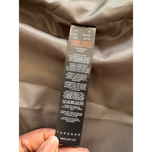 Topshop Quilted Oversized Bomber Liner Jacket  Charcoal Green Mob Wife 8-10 - Picture 13 of 13